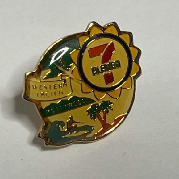 VTG 7 Eleven Western Pacific Hollywood Lapel Vest Hat Recognition Pin .75" RARE - Picture 8 of 13